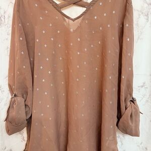 Maurices Brown V-Neck Crisscross Tunic with Metallic Dots